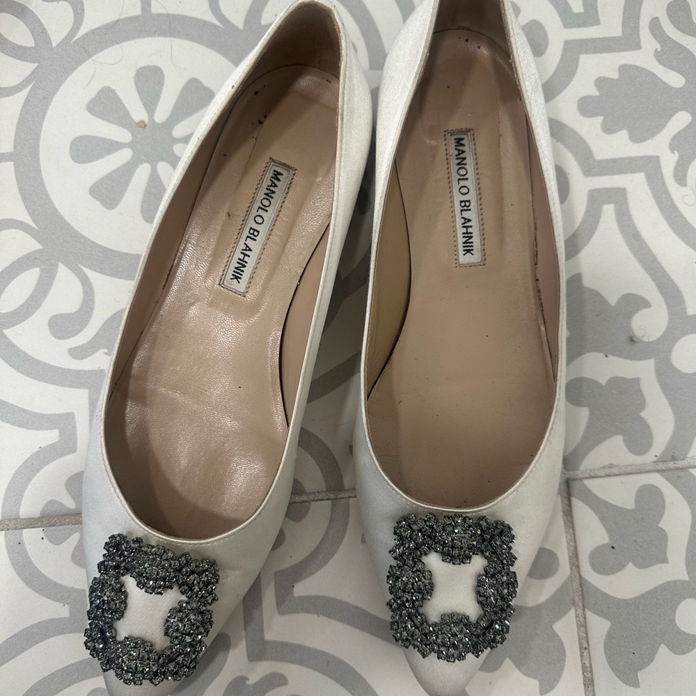 White Manolo flats